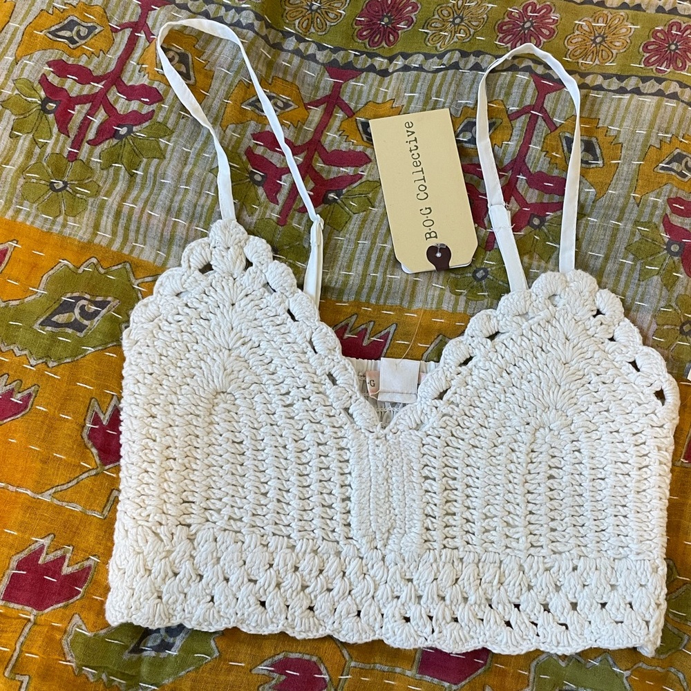 BOG Collective handmade crocheted cropped top new with tags size XS